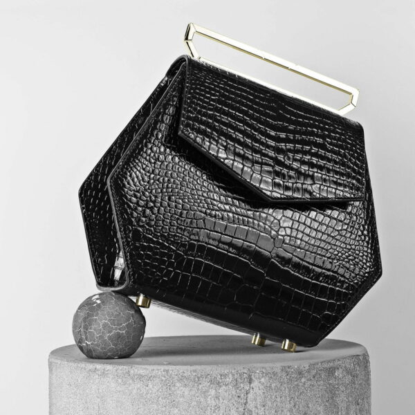 Maestoso Black Croco Renzo Leather Bag